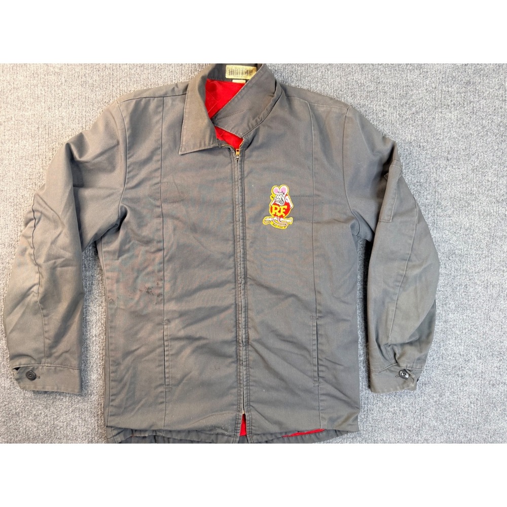 Vintage Rat Fink Jacket Mens Medium Gray Quilted Workwear Y2K Made in USA Stains